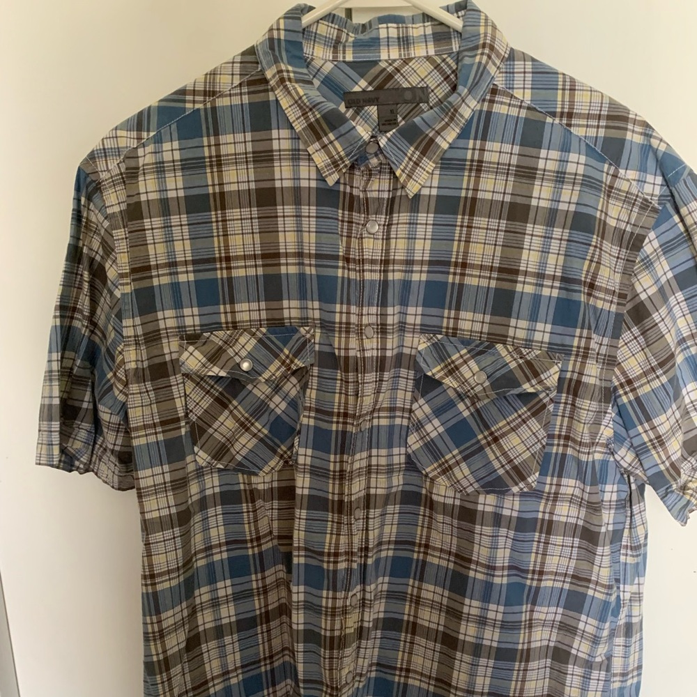 Old Navy blue plaid button down shirt with Pearl buttons size XL